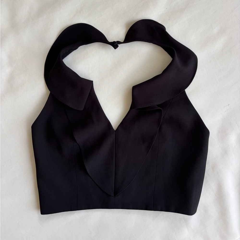 Alex + Olivia Classics halter neck v crop top black size 2